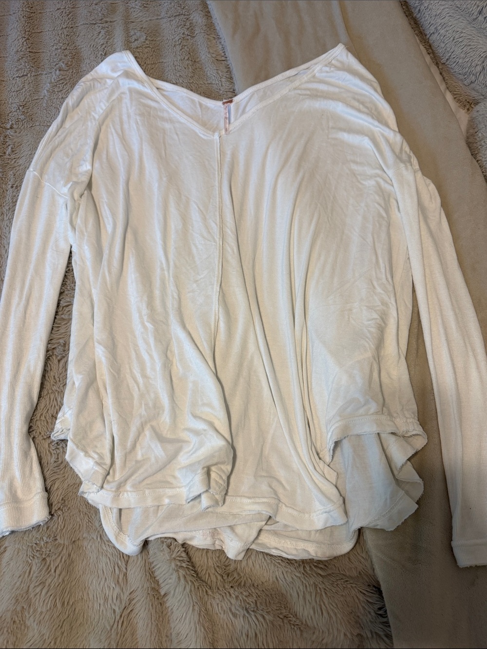 Free People Cream V-Neck Long Sleeve Top